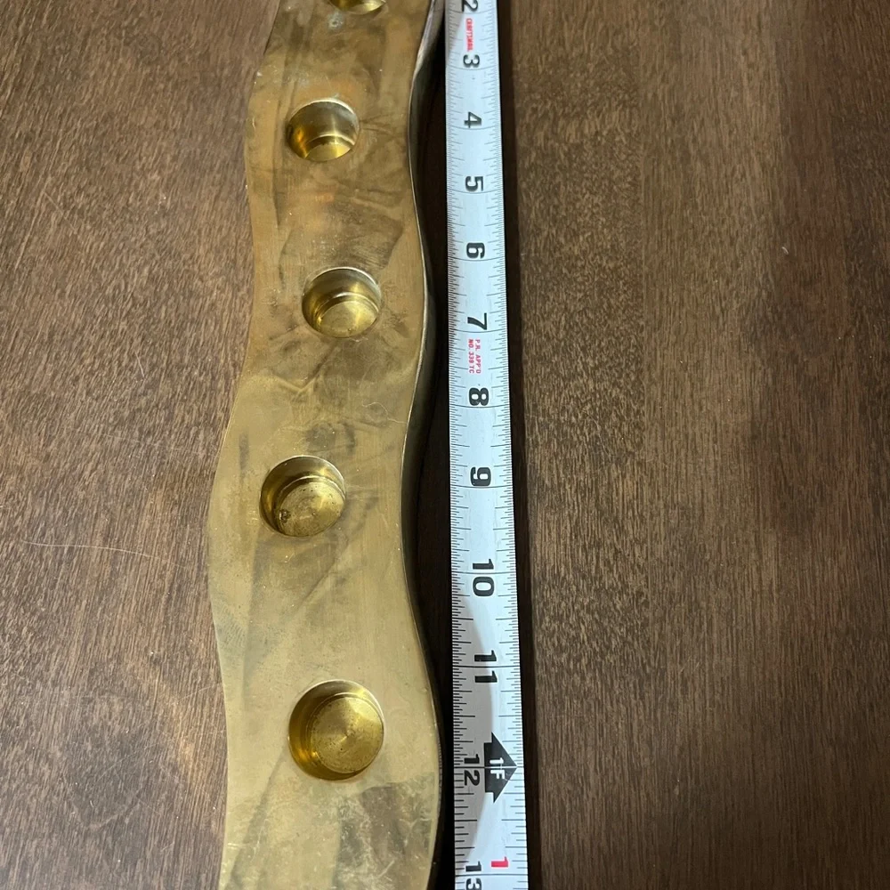 CRATE & BARREL Heavy Brass Colored Wavy Centerpiece Tapered Candle Holder 13